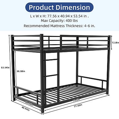 GOODSILO Sturdy Metal Twin Over Twin Bunk Bed With Safety Guardrails and Convertible Design