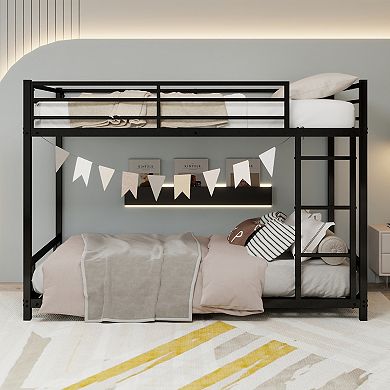 GOODSILO Sturdy Metal Twin Over Twin Bunk Bed With Safety Guardrails and Convertible Design