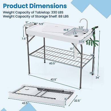 Folding Fish Cleaning Table With Sink and Faucet for Camping BBQ