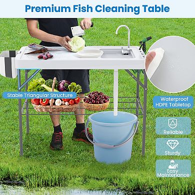 Folding Fish Cleaning Table With Sink and Faucet for Camping BBQ