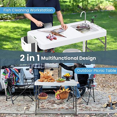 Folding Fish Cleaning Table With Sink and Faucet for Camping BBQ