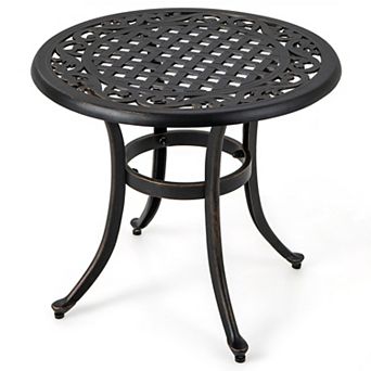 24 Inch Cast Aluminum Patio Side Table with Adjustable Footpads for Outdoor Use