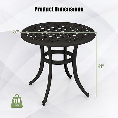 24 Inch Cast Aluminum Patio Side Table with Adjustable Footpads for Outdoor Use
