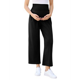 Women's Maternity Pants Soft Lounge Over Belly Palazzo Pants Stretch Wide Leg Pregnancy Trousers