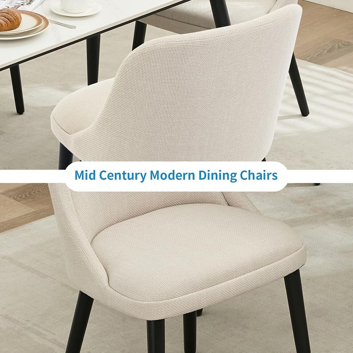 Close-up of beige dining chair upholstery and seating