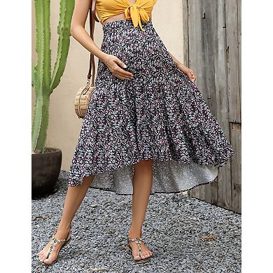 Women's High Waist Maternity Skirts Ruffled Tiered Casual A Line Swing Skirts
