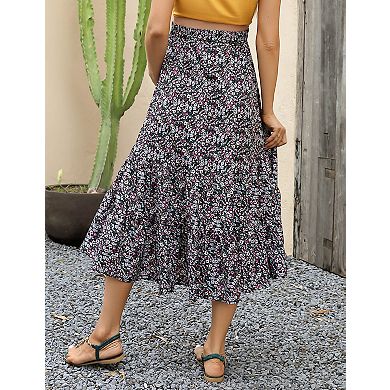 Women's High Waist Maternity Skirts Ruffled Tiered Casual A Line Swing Skirts