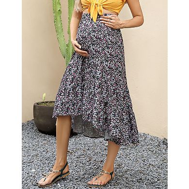 Women's High Waist Maternity Skirts Ruffled Tiered Casual A Line Swing Skirts