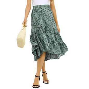 Women's High Waist Maternity Skirts Ruffled Tiered Casual A Line Swing Skirts