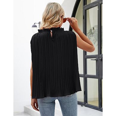 Women's Sleeveless Tops Ruffle Trim Neckline Blouse