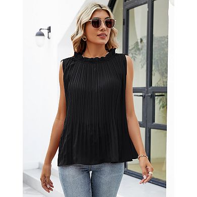 Women's Sleeveless Tops Ruffle Trim Neckline Blouse
