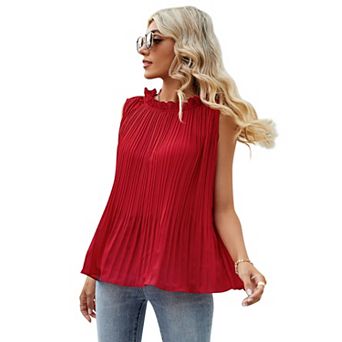 Women's Sleeveless Tops Ruffle Trim Neckline Blouse