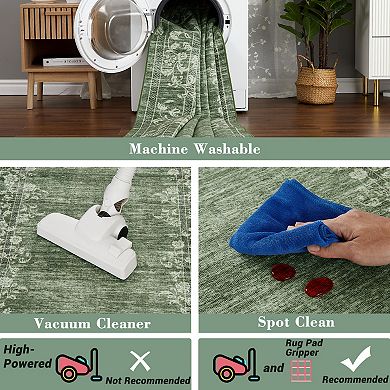 Modern Floral Area Rug Machine Washable Non Shedding Stain Resistant Carpet for Dining Room Bedroom