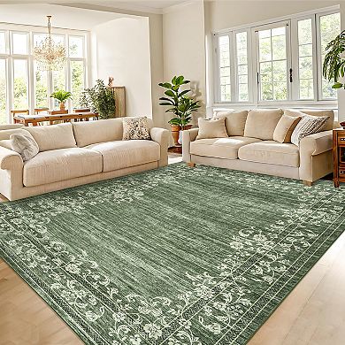 Modern Floral Area Rug Machine Washable Non Shedding Stain Resistant Carpet for Dining Room Bedroom
