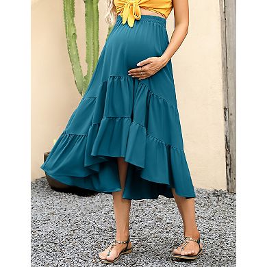 Women's High Waist Maternity Skirts Ruffled Tiered Casual A Line Swing Boho Skirts