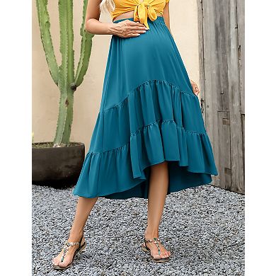 Women's High Waist Maternity Skirts Ruffled Tiered Casual A Line Swing Boho Skirts