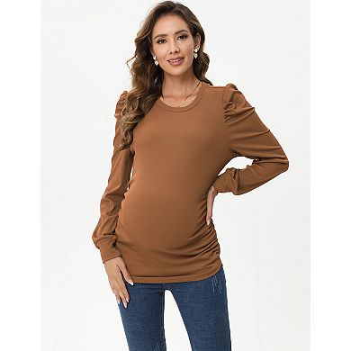 Women's Maternity Shirts Puff Sleeve Round Neck Tunic Top