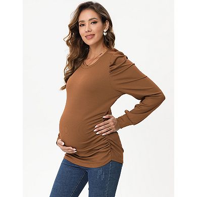 Women's Maternity Shirts Puff Sleeve Round Neck Tunic Top