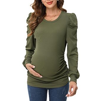 Women's Maternity Shirts Puff Sleeve Round Neck Tunic Top