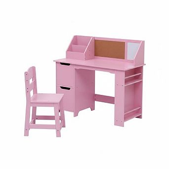 Children's Desk and Chair Set, Wooden Table and Chair with Storage Shelf, Study Table for kids