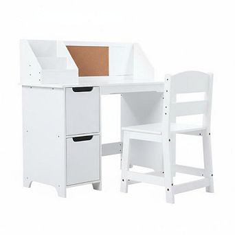 Children's Desk and Chair Set, Wooden Table and Chair with Storage Shelf, Study Table for kids