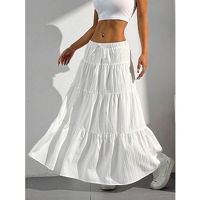 Women's Skirt Elastic Waist with Tie Belt Flowy Skirt