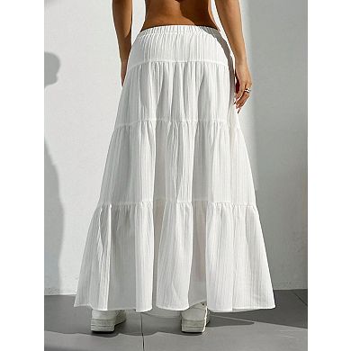 Women's Skirt Elastic Waist with Tie Belt Flowy Skirt
