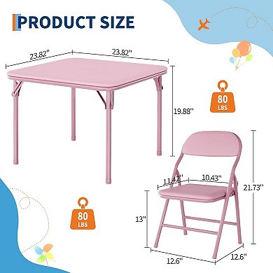 3-Pack Foldable Kids Table & Chair Set, Upholstered Square Card Table with Soft PU Cushioned Chairs