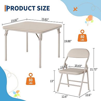 3-Pack Foldable Kids Table & Chair Set, Upholstered Square Card Table with Soft PU Cushioned Chairs