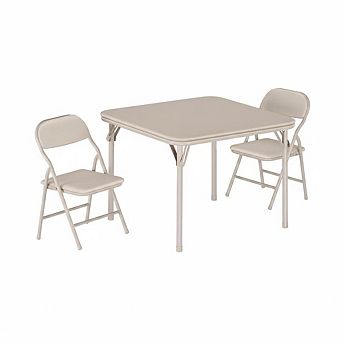 3-Pack Foldable Kids Table & Chair Set, Upholstered Square Card Table with Soft PU Cushioned Chairs