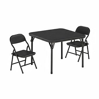 3-Pack Foldable Kids Table & Chair Set, Upholstered Square Card Table with Soft PU Cushioned Chairs