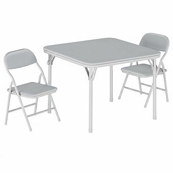 3-Pack Foldable Kids Table & Chair Set, Upholstered Square Card Table with Soft PU Cushioned Chairs