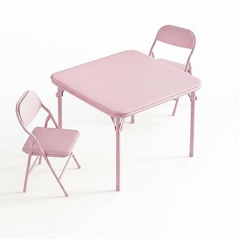 3-Pack Foldable Kids Table & Chair Set, Upholstered Square Card Table with Soft PU Cushioned Chairs