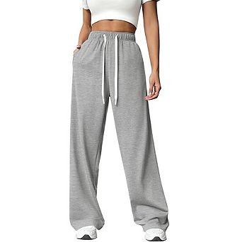 Women's High Waist Wide Leg Sports Pants Loose Fit Casual Drawstring Fitness Trousers with Pockets