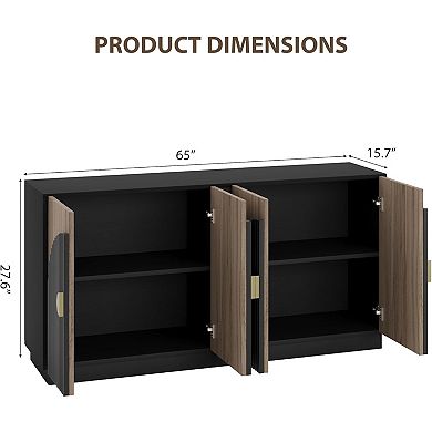 Modern Fluted Sideboard Buffet Cabinet with Arched Doors, Adjustable Shelves,for Dining Room