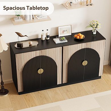 Modern Fluted Sideboard Buffet Cabinet with Arched Doors, Adjustable Shelves,for Dining Room