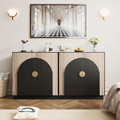 Modern Fluted Sideboard Buffet Cabinet with Arched Doors, Adjustable Shelves,for Dining Room