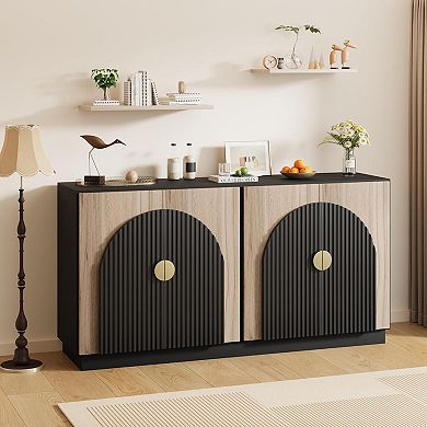 Modern Fluted Sideboard Buffet Cabinet with Arched Doors, Adjustable Shelves,for Dining Room