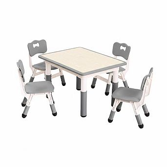 Kids Table and Chairs Set, Toddler Height Adjustable Desk with Graffiti Desktop, 4 Seats