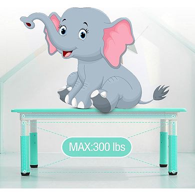 Kids Table and Chairs Set, Toddler Height Adjustable Desk with Graffiti Desktop, 6 Seats