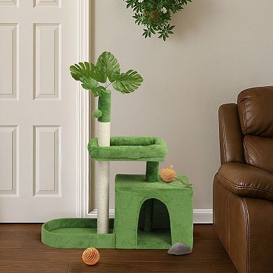 Multi Level Cat Tree with Scratching Post Condo Padded Beds and Toy