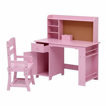 kid's Desk with Bookshelf & Drawer & Shelf, Youth Desk Student Desk with Height-Adjustable Chair