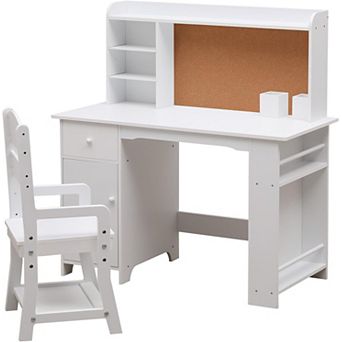 kid's Desk with Bookshelf & Drawer & Shelf, Youth Desk Student Desk with Height-Adjustable Chair
