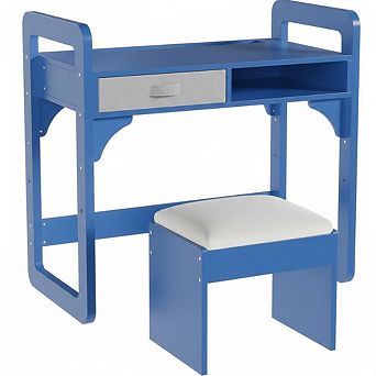 Kids Desk and Chair Set, Study Writing Table with Cloth Drawers & Pen Holder for Boys and Girls