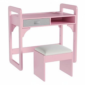 Kids Desk and Chair Set, Study Writing Table with Cloth Drawers & Pen Holder for Boys and Girls