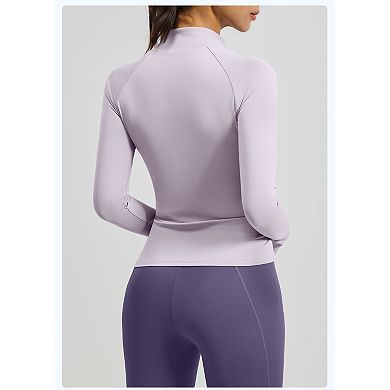 Womens Yoga Jacket High Neck Color Blocked Athletic Top Slimming Outwear For Active