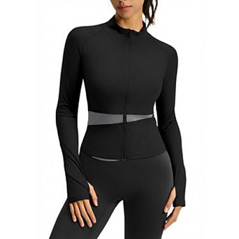 Womens Yoga Jacket High Neck Color Blocked Athletic Top Slimming Outwear For Active
