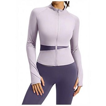 Womens Yoga Jacket High Neck Color Blocked Athletic Top Slimming Outwear For Active