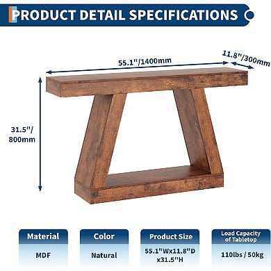 55in Long Console Table, Farmhouse Wooden Entryway Table Sofa Table Behind The Couch with Storage