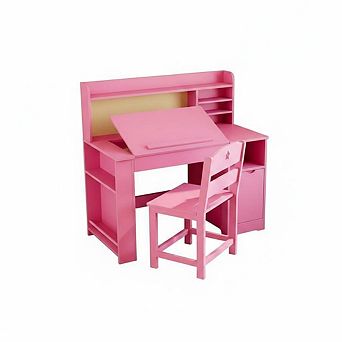 Kids Study Desk and Chair Set, Kids Desks with Hutch and Tiltable Desktop for 3-8 Years Old